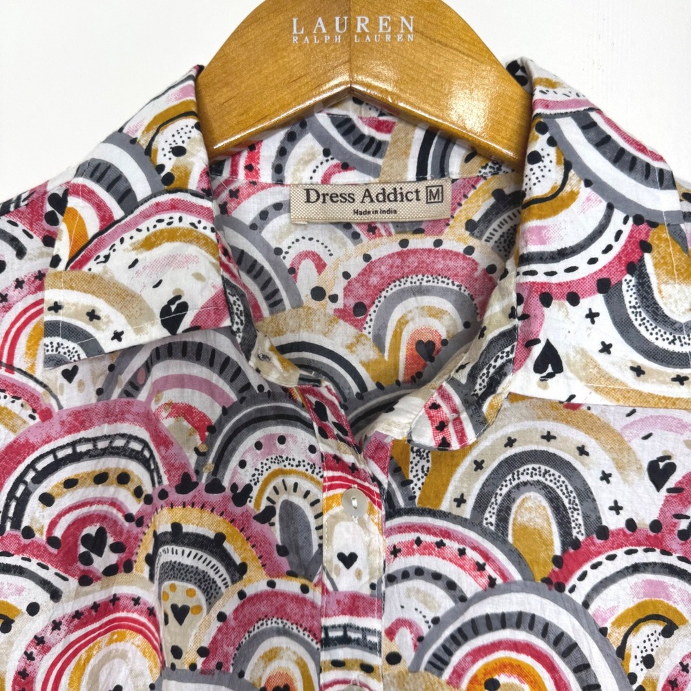 Dress Addict Button‎ Front Cotton Dress Tiered Medium Rainbow Print - Picture 4 of 11